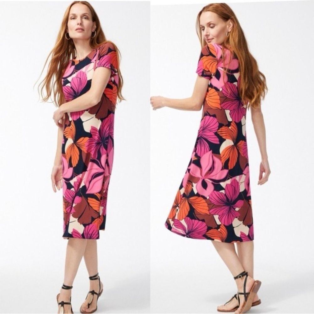 Chico's Floral Tropical Short Sleeve Midi Dress Sz Small 0